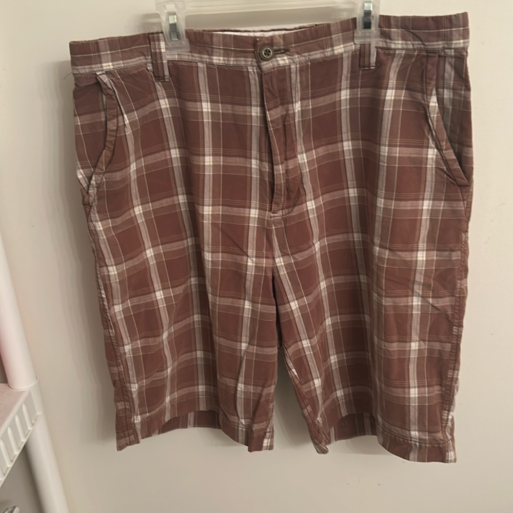 Urban Up brown plaid casual dress shorts with flat frontt